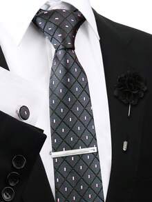 男士时尚商务领带套装（4件套） - 领带、袖扣、领带夹、胸针，适合休闲衬衫、派对、聚会等场合。 - 彩色 - 查看 12