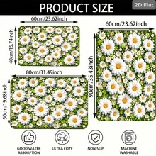 1pc Fresh Daisy Entrance Mat, Full Print Daisy & Greenery Pattern, Bathroom Mat, Doormat, Small Rug, Carpet, Home Decor, Washable Area Rug, Outdoor Mat, Bedroom Rug - A - View 6