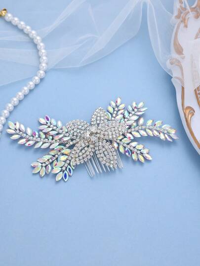 1 chiếc lược cài tóc hình lá pha lê AB óng ánh dành cho nữ, phụ kiện tóc cô dâu thanh lịch cho đám cưới, dạ hội, tiệc tùng.