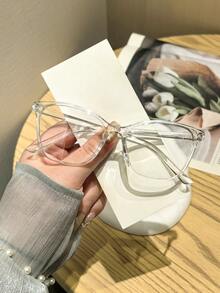 1副女士方形镜框无度数眼镜，黑色透明极简轻便时尚休闲风格，适合日常户外通勤、办公室街头穿搭，带眼镜盒 - 彩色 - 查看 13