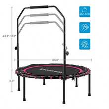98tsada 40 Inch Mini Fitness Trampoline Fitness Rebounder With Adjustable Handrail Foldable Trampoline For At-Home Workout Max. Load 264.6 Lb - Pink Black - View 6