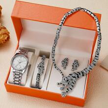 Conjunto de joyería de 5 piezas con reloj de mujer, diseño de leopardo y estrella con diamantes, reloj de cuarzo casual, elegante y versátil, adecuado para cumpleaños, Día de la Madre, regalo para la novia (sin caja) - Multicolor - Ver 8