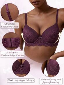 Sujetador con relleno y encaje para mujer - Soporte y elevación cómodos - Color caoba - Ver 4