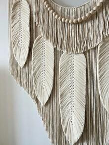 Large Macrame Feather Wall Hanging, Boho Leaves Decor, Headboard Decor, Bohemian Art - White - View 3