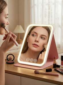 LED 化妝鏡，3 種照明模式，可調節亮度，便攜折疊設計，適合居家、旅行或宿舍使用，送給女性的節日、生日或母親節完美禮物 - 彩色 - 查看 4
