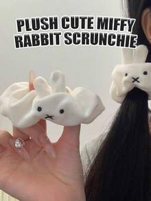 MIFFY 2026新款可爱米菲兔毛绒发圈，日式柔软白色蓬松兔耳发圈，3D米菲脸部设计，弹性发圈适合各种发质，优质材料，舒适不伤发，适合日常、上学、派对等场合，米菲粉丝必备礼物 - 彩色 - 查看 1
