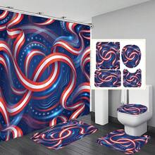 1 pieza/4 piezas Conjunto de cortina de ducha decorativa para el baño con estampado de bandera estadounidense y cinta, incluye 12 ganchos gratis, crea un ambiente festivo elegante, alfombra de baño, alfombra en forma de U y alfombra redonda para el inodoro, adecuado para todo tipo de escenarios en el baño - Cinta de la bandera estadounidense - Ver 1