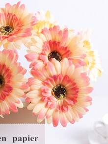 1pc/3pcs/6pcs Artificial Gerbera Daisy Flowers, European Style Everlasting Flowers, Living Room Vase Decor, Photography Props, Fake Flower Bouquet, Tabletop Centerpiece Decoration For Home, Office, Bathroom, Farmhouse, Kitchen - Orange - View 4