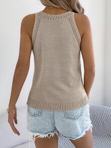 Áo tank top nữ cổ yếm khoét rỗng, viền ren gợi cảm, kiểu dáng dễ thương, đa năng cho mùa hè. - Màu Khaki - Xem 2