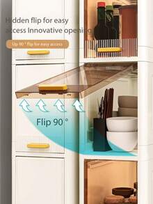 1pc 20cm/7.8in Narrow Gap Flip-Top Storage Cabinet, 3-5 Tier Thickened Plastic Roller Storage Cabinet, Multi-Layer Living Room Clothes Household Dust-Proof Storage Rack - Clear - View 5