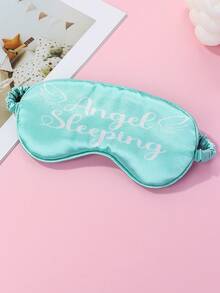 1pc Polyester Digital Printed Wing & Letter Element Sleep Eye Mask, Soft & Skin-Friendly, Suitable For Girl To Wear During Rest - Mint Green - View 2