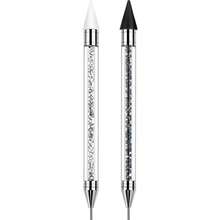 Rhinestone Picker Dotting Pen, Dual-Ended Rhinestone Gems Crystals Studs Picker Wax Pencil Pen Crystal Beads Handle Manicure Nail Art DIY Decoration Tool (Black White) - Upgraded for Dual Use - View 2