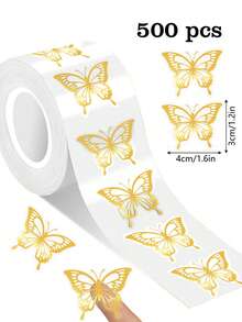 500 pièces Grands autocollants de papillons en forme asymétrique de 3x4cm, convenant pour l'emballage de cadeaux, la papeterie, le scrapbooking, les récompenses d'enseignants, autocollants adhésifs imperméables en PVC pour fournitures de scrapbooking - Grand papillon estampé à l'or - Voir 6