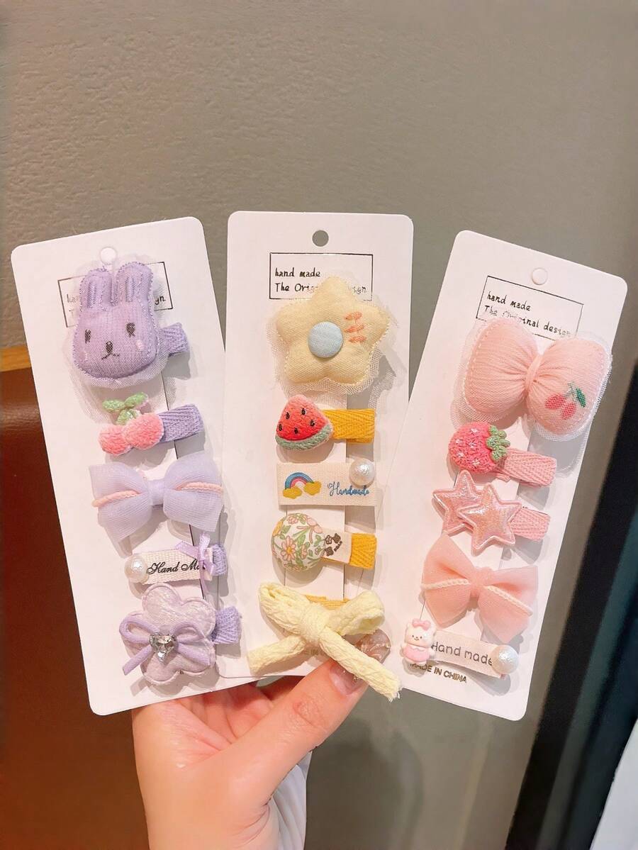 5pcs/Set Cute Bow, Rabbit, Star Hair Clips Set, Youthful Aesthetic Hair Accessories Suitable For Girls - Multicolor - View 1