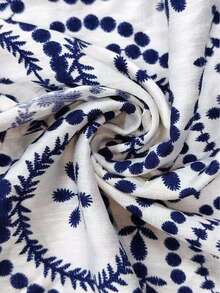 Women's Casual Comfortable Bamboo Knot Print Patchwork Long Sleeve Blouse Vacation Spring - Lake Blue - View 3