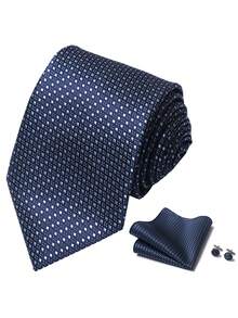 AlanKing 3-Piece Set: Blue Necktie, Pocket Square & Cufflinks, Romantic White Gift Box, Suitable For Formal Business, Wedding,Festival,Fathers Day Gift - Color Mixing - View 7