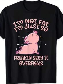Camiseta de cerdo con la frase divertida "No solo yo, soy súper sexy" de Arte Mexicano - Camiseta unisex vintage de corte holgado, adecuada para fiestas y uso diario, ropa con humor, camiseta casual lavable a máquina para hombres y mujeres con eslogan y diseño de cerdo, TALLAS GRANDES. Camiseta de algodón familiar coordinada. - Negro - Ver 1