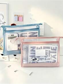 A4 Double Layer Zipper File Folder - With Transparent Front Panel For Easy Identification, And Secure Zipper Closure. Ideal For Office And School Use; Can Hold A4 And Letter Size Documents, Providing A Space-Saving Storage Solution. - Multicolor - View 3