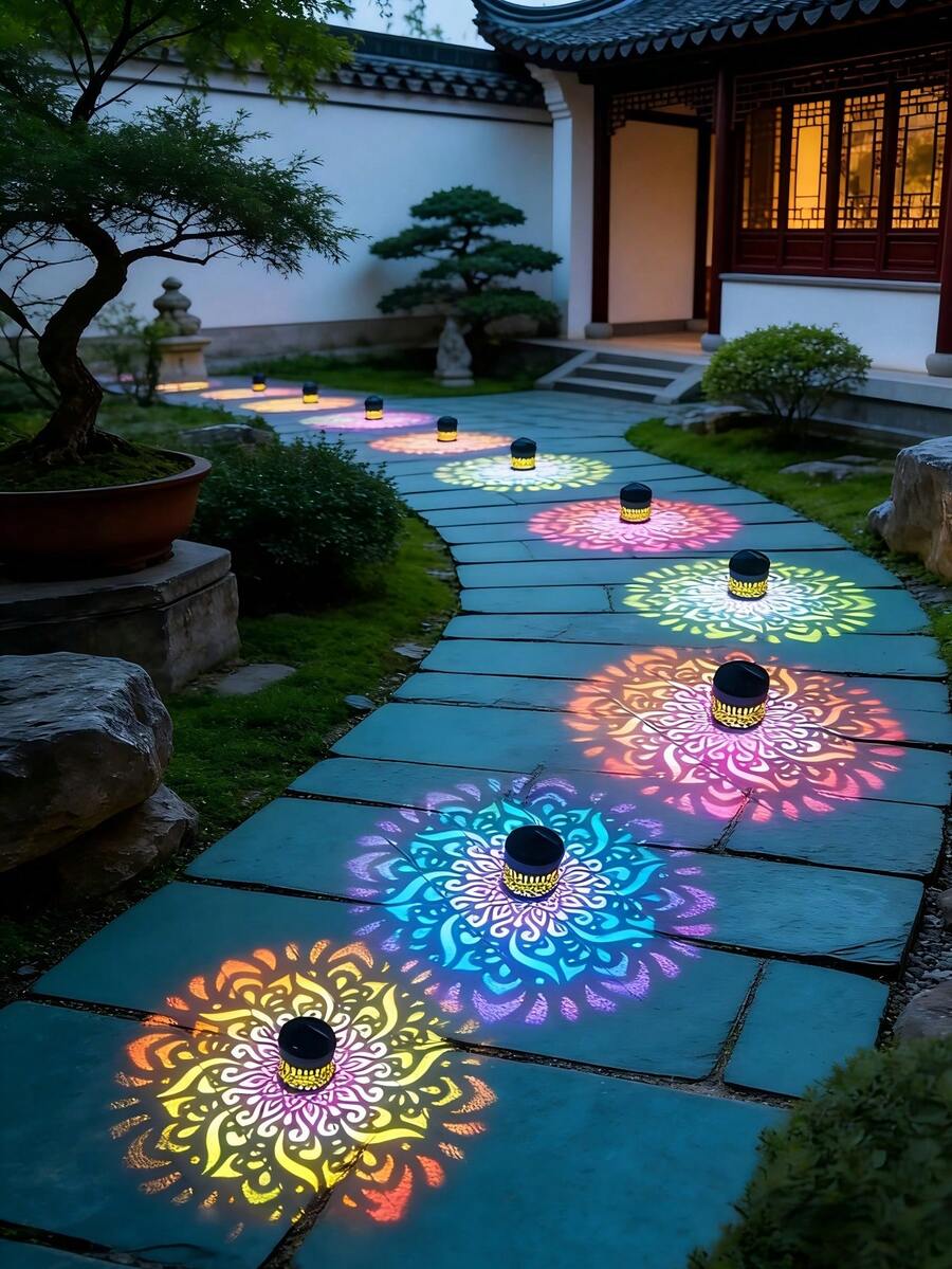 太阳能曼陀罗镂空投影格栅灯 | 户外LED壁灯，适用于花园、庭院、楼梯、天窗照明，也可用于花园、庭院、前门装饰，是圣诞节、斋月、情人节派对装饰的理想之选，也是馈赠佳品。