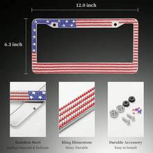 Easypie Selection 2 套闪光车牌框，水钻美国国旗图案闪光车牌套 - A - 查看 5