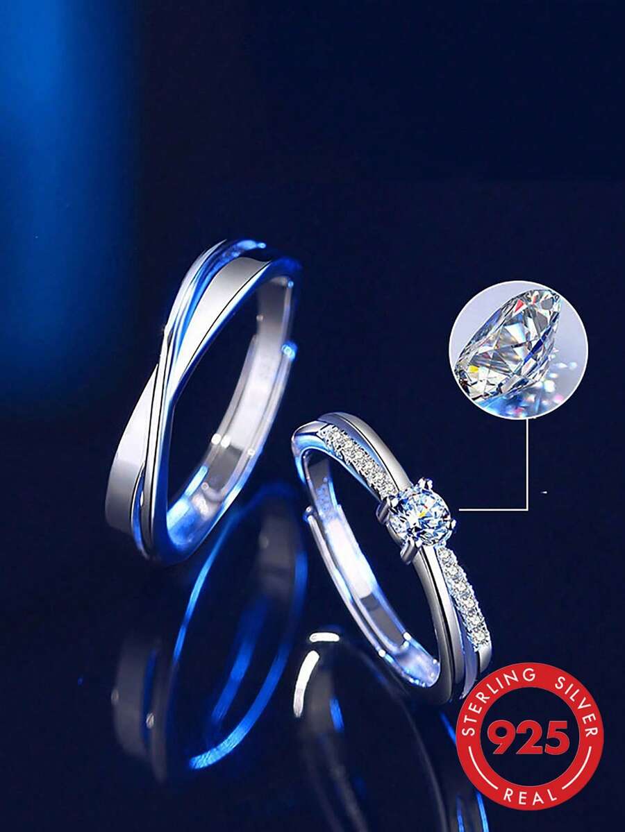 BALMORA 1 Cặp nhẫn đôi bằng bạc sterling 925 thanh lịch, lãng mạn, hình vòng Mobius có thể điều chỉnh kích cỡ, trang sức cưới lý tưởng cho đám cưới, lễ đính hôn và kỷ niệm. - Bạc - Xem 1