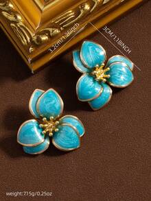 1 Pair Delicate Oil Drop Flower Earrings, Suitable For Vacation And Daily Wear - Blue Flowers - View 4