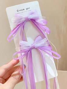 2pcs/Set Pink Bow Hair Clips With Long Tassel, Sweet Girl Hair Accessories - Multicolor - View 7