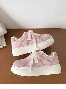 1双少女樱花粉低帮帆布鞋，透气软底，百搭学院风白色鞋款，休闲日常穿着 - 淺粉色 - 查看 2