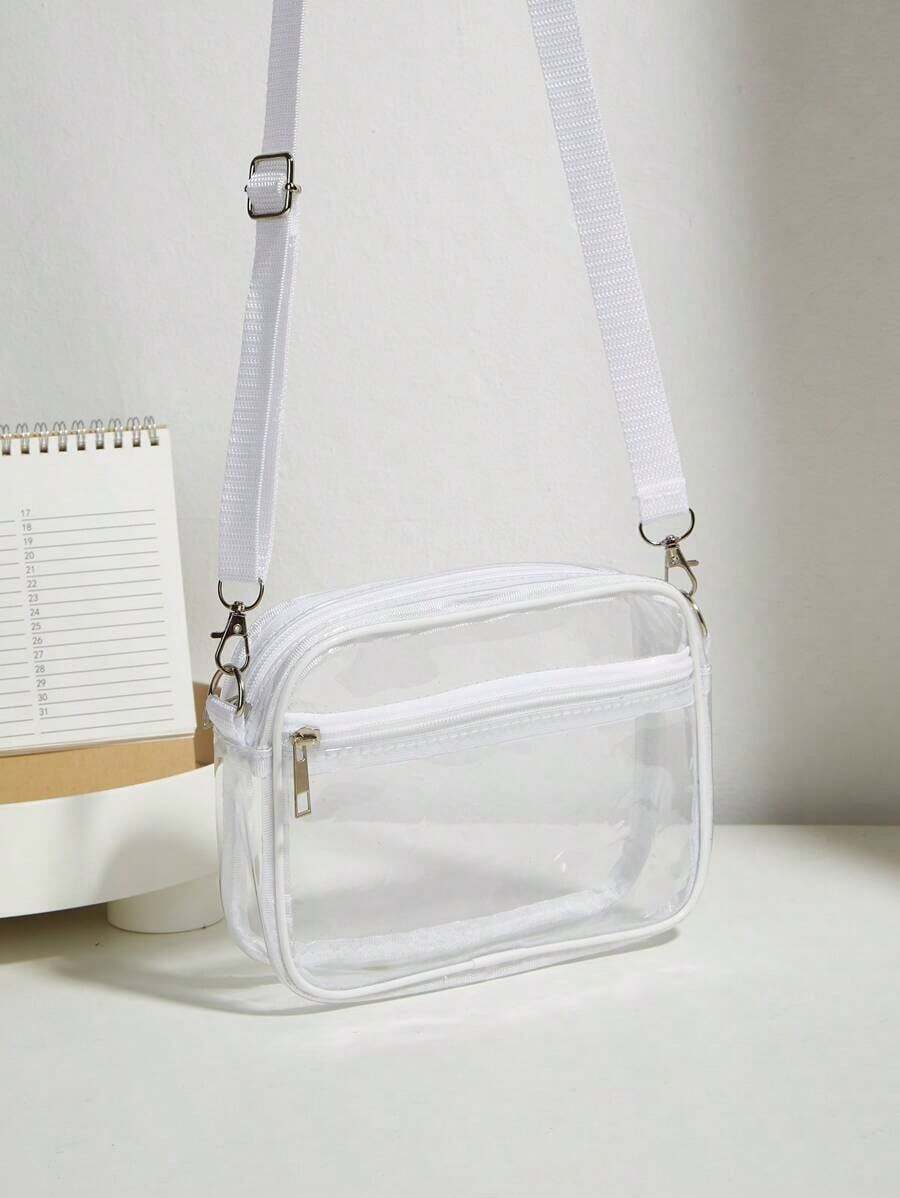 Mini Square Clear PVC Bag With Adjustable Strap For Everyday Use, Stadium Approved, 12 X 12 X 6 Inches, Casual Square Clear Shoulder Bag For Concerts, Sporting Events, Festivals, Travel, Simple Fashion Crossbody Bag, Waterproof And Sandproof Clear Bag, Perfect For Summer, Vacation And Beach, Clear Bag For Women - 深色水洗藍 - 查看 1