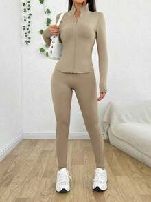 New Women's Slim-Fit All-In-One Set In Solid Color, Suitable Commuting, Dating And Family Gatherings. - Apricot - View 2
