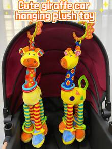 1pc Giraffe Shaped Baby Stroller Hanging Toy, Soft Plush Car Seat Rattle Toy, Interactive Infant Soothing Toy With Bell, Crinkle Paper And BB Sound, Suitable As Newborn Gift - Multicolor - View 2