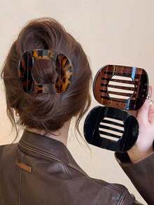 1pc/3pcs Women Flat Hair Clips, Suitable For Medium Thick Hair, Tortoise Shell Flat Hair Clips, Duck Mouth Hair Clips, Firm Grip, Comfortable Curved Design, Suitable For Driving, Yoga, All Hair Types, Leopard Print Casual - Multicolor - View 2