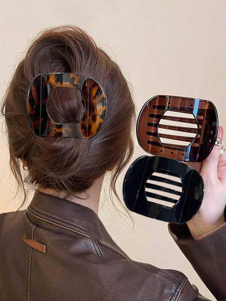 1pc/3pcs Women Flat Hair Clips, Suitable For Medium Thick Hair, Tortoise Shell Flat Hair Clips, Duck Mouth Hair Clips, Firm Grip, Comfortable Curved Design, Suitable For Driving, Yoga, All Hair Types, Leopard Print Casual