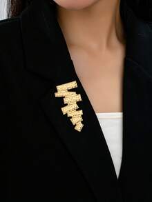 1 pieza Broche geométrico contemporáneo apilado en dorado - Adecuado para eventos formales y prendas exteriores - Dorado - Ver 9