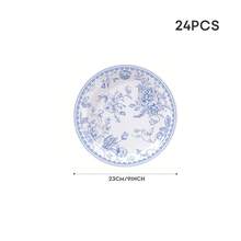 优雅的蓝白瓷器风格一次性派对餐具套装，包含9英寸和7英寸纸盘、纸杯和餐巾纸，多种尺寸可选。复古花卉中式餐具套装，适用于婚礼、新娘送礼会、订婚、周年纪念、节日庆典、野餐、露营、烧烤、花园派对、早午餐、家庭聚会、办公室派对等场合。 - 多色 - 查看 7
