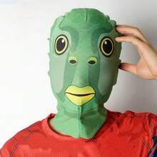 1件装户外骑行绿色小妖精拉法帽，骷髅趣味面罩，绿色鱼头套，社交媒体拍照道具 - 搞怪 - 查看 12