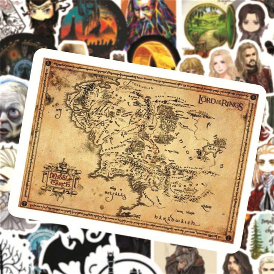 50-Piece Hobbit Movie And TV Series Sticker Set-Waterproof, Reusable, Durable Decals, Suitable For Notebooks, Cups, Suitcases, Computers, Etc.-Fantasy Adventure Design, Notebook Accessories | Fantasy Character Stickers | Durable Stickers - Multicolor - View 1