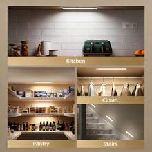 1/6 piezas Luz LED recargable con sensor de movimiento para armario, luz nocturna, luz decorativa, 3 temperaturas de color ajustables, adecuada para armarios, roperos, cocina, dormitorio, armarios, escaleras, pasillos, decoración del hogar e iluminación portátil - Luces de gabinete - Ver 7