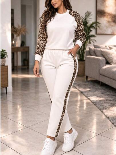 Conjunto 2 piezas  Sencillo    Tela    Apliques    Pantalón y sudadera  Casa  Diario    Primavera-verano