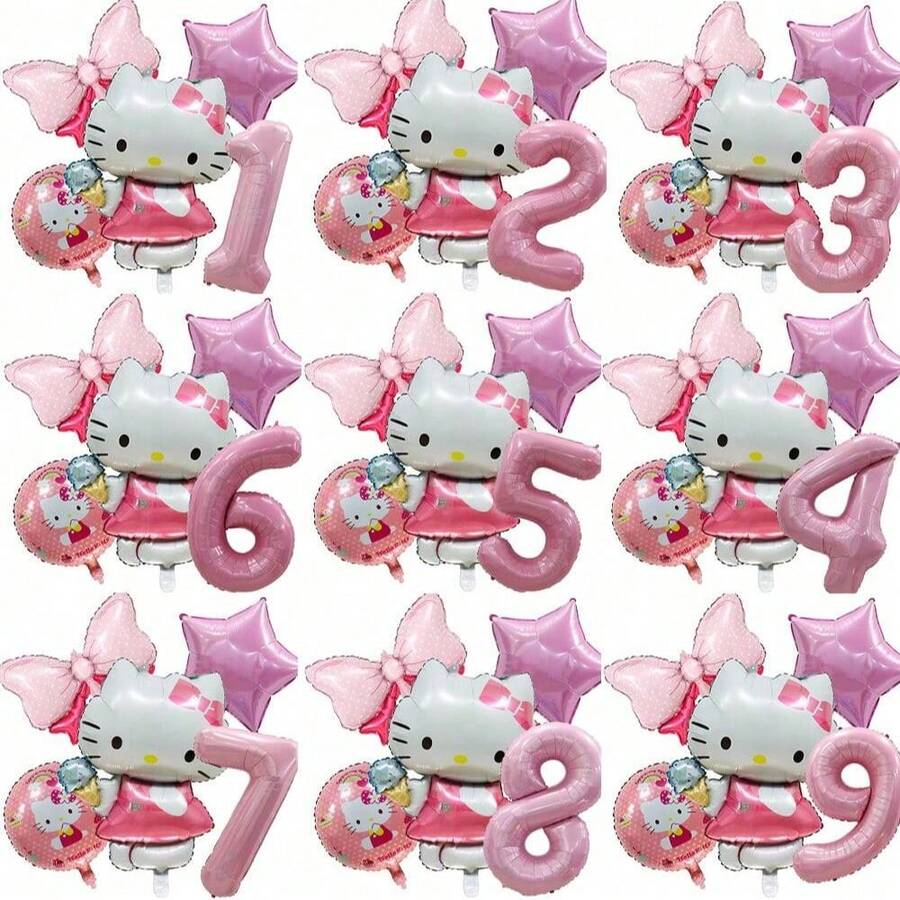 Bộ bóng bay trang trí tiệc Sanrio, Bộ bóng bay số Hello Kitty màu hồng KT, Bộ bóng bay trang trí tiệc, Bộ bóng bay hình hoạt hình Hello Kitty dễ thương, Trang trí không gian bằng bóng bay, Bóng bay sinh nhật Hello Kitty, Bóng bay tiệc ngày lễ - Xem 1