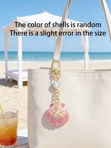 1 Chaveiro de Estrela do Mar Shell, Acessórios de Bolsa de Praia, Acessórios de Embalagem de Estilo de Praia de Verão, Chaveiro de Estilo Costeiro, Chaveiro de Pérola de Concha Natural, Acessórios de Moda, Adequado para Bolsas, Acessórios de Telefone Celular, Pendentes de Fone de Ouvido e Chaves de Carro - Multicolorido - Visão 1