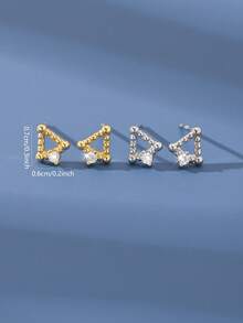 1 Pair S925 Sterling Silver Square Rhinestone Stud Earrings, Minimalist Niche Design Versatile Commuter Earrings For Women - Geometry - View 4