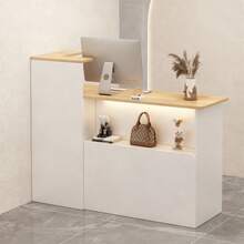 Premium Simple Reception Desk With Drawer And 1 Door 100cm - Khaki - View 1