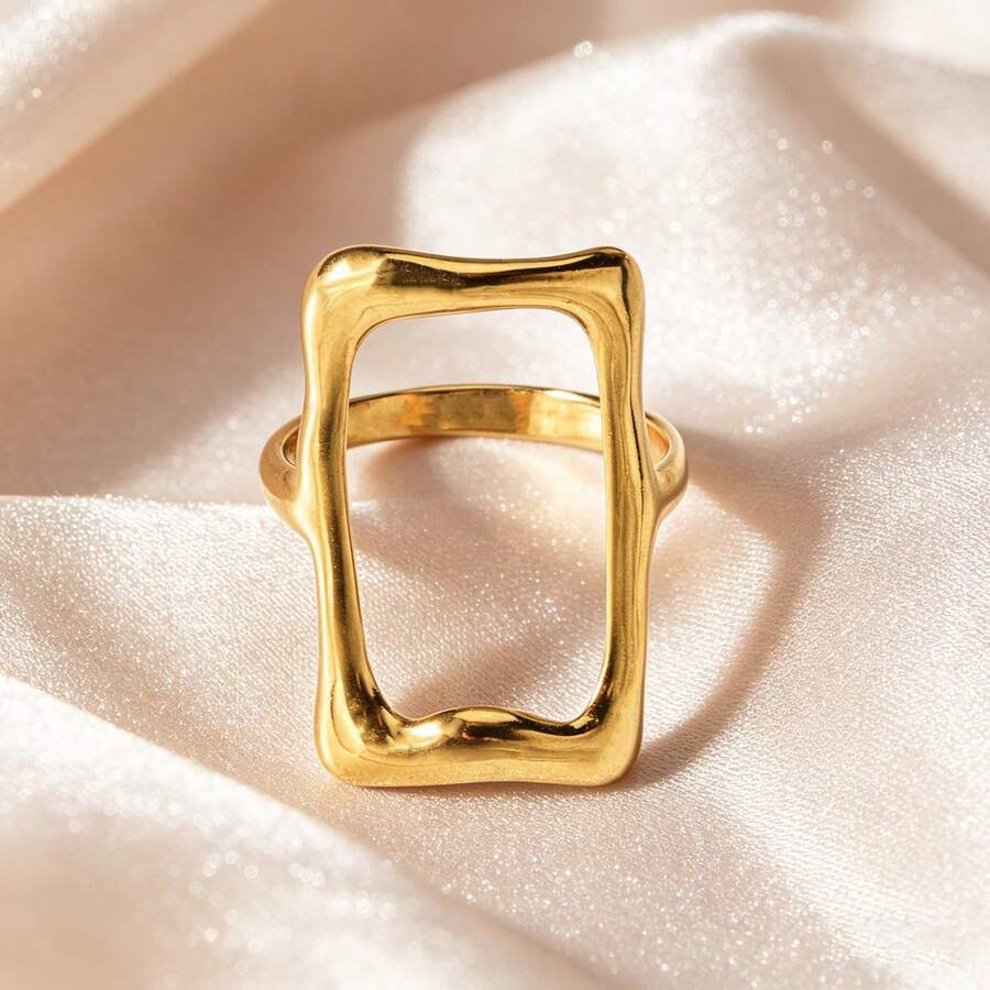 1 pieza Anillo geométrico minimalista y de moda chapado en oro de 18K para uso diario de mujeres - Dorado - Ver 1