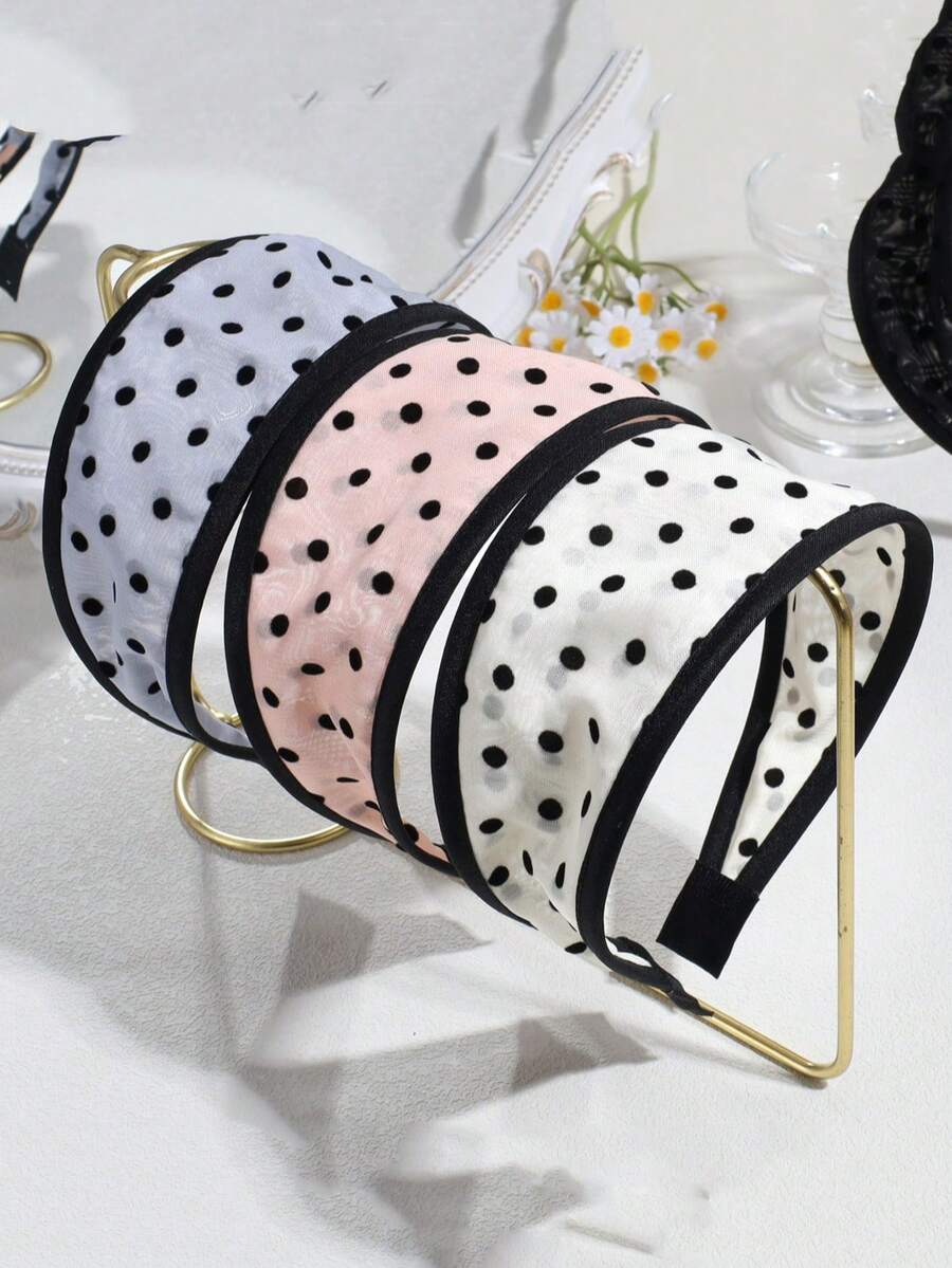 1件优雅甜美简约波点宽檐发箍，复古优雅外出头饰 - 彩色 - 查看 1