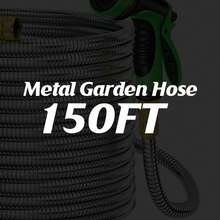 LOVFEN 25-150ft Metal Garden Hose Kit,Stainless Steel Heavy Duty Water Hose ,With 10 Function Nozzles,Flexible No-Kink, Pet-Proof, Puncture-Proof Rust-Proof For Yard, Outdoors - Metal Garden Hose - 查看 10
