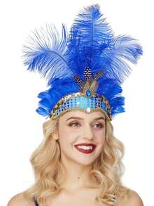 1件装嘉年华人造羽毛头饰歌舞女郎头箍女士羽毛选美头箍1920年代爵士女郎头箍万圣节 - 三條毛髮帶 - 查看 12