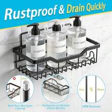 EILM 5-Pack Adhesive Shower Caddy Rustof Stains Steel Bathro Organizer With 28 Hooks No-Drill Large Capacity Black Shower Shelves For Bathro Sage He Decor - 5packstainless Steel Black - View 5