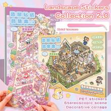 1 Pack 50pcs Decorative House Stickers, Scenery Stickers, Scene Stickers (30pcs Elements + 20pcs Background Cards), Miniature Scene Stickers, Landscape Stickers, Planner Stickers, Sticker House Scenes, Reusable, Multiple Sizes Available - Pink-brown - View 14