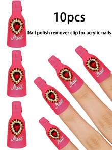 10个装红宝石指甲油卸甲夹。粉色亚克力指甲油卸甲液 - UV凝胶指甲油卸甲液 - 美甲工具包装盖 - 美甲护理工具。指甲油卸甲盖支架，指甲油卸甲工具，凝胶指甲油卸除包装工具，卸甲夹，指甲清洁包装夹 - 彩色 - 查看 1